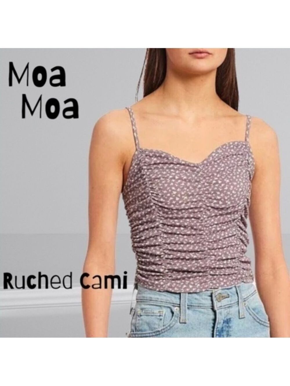 MOA MOA NWT All Over Floral/Ruched V-Neck Spaghetti Strap Cami-Lilac/XL